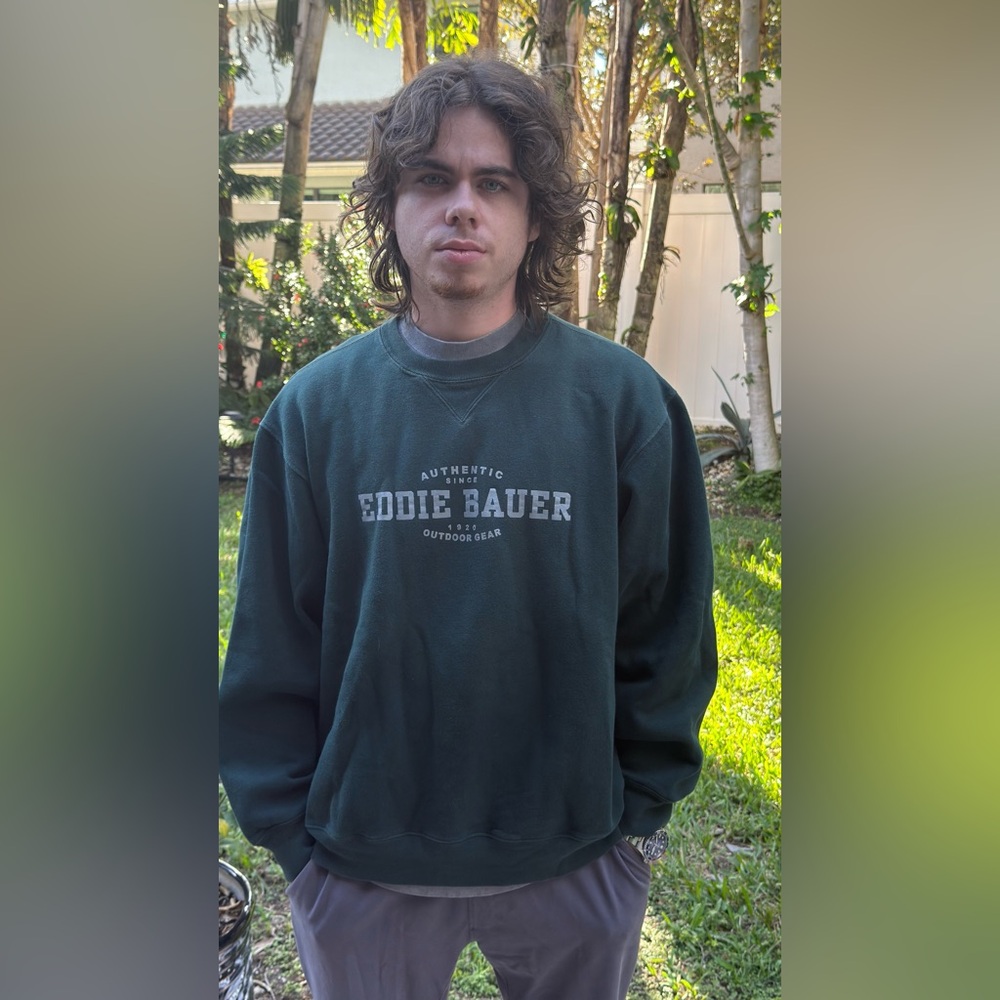 Eddie Bauer Men's Dark Green Crewneck Sweater Large